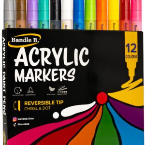 Acrylic Paint Markers - 12 Pack Reversible Chisel / Dot Tip