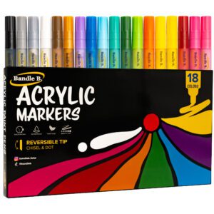 Acrylic Paint Markers - 18 Pack Reversible Chisel / Dot Tip