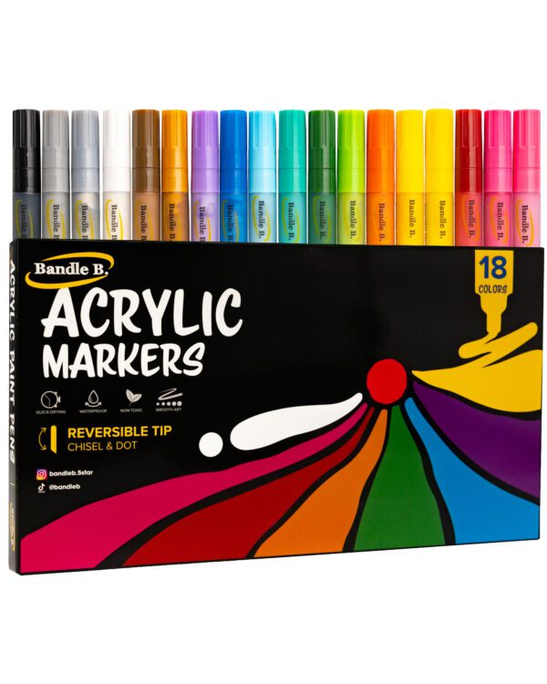 Acrylic Paint Markers - 18 Pack Reversible Chisel / Dot Tip
