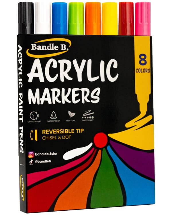 Acrylic Paint Markers - 8 Pack Reversible Chisel / Dot Tip